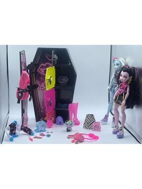 Monster High Doll Set with Accessories and Coffin-shaped Storage Not Really Used